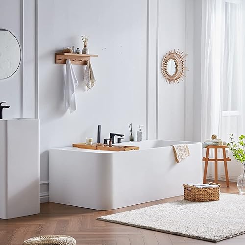 Cpingao Bañera independiente de resina de piedra de 71 pulgadas, bañera independiente de forma rectangular, superficie sólida blanca mate con