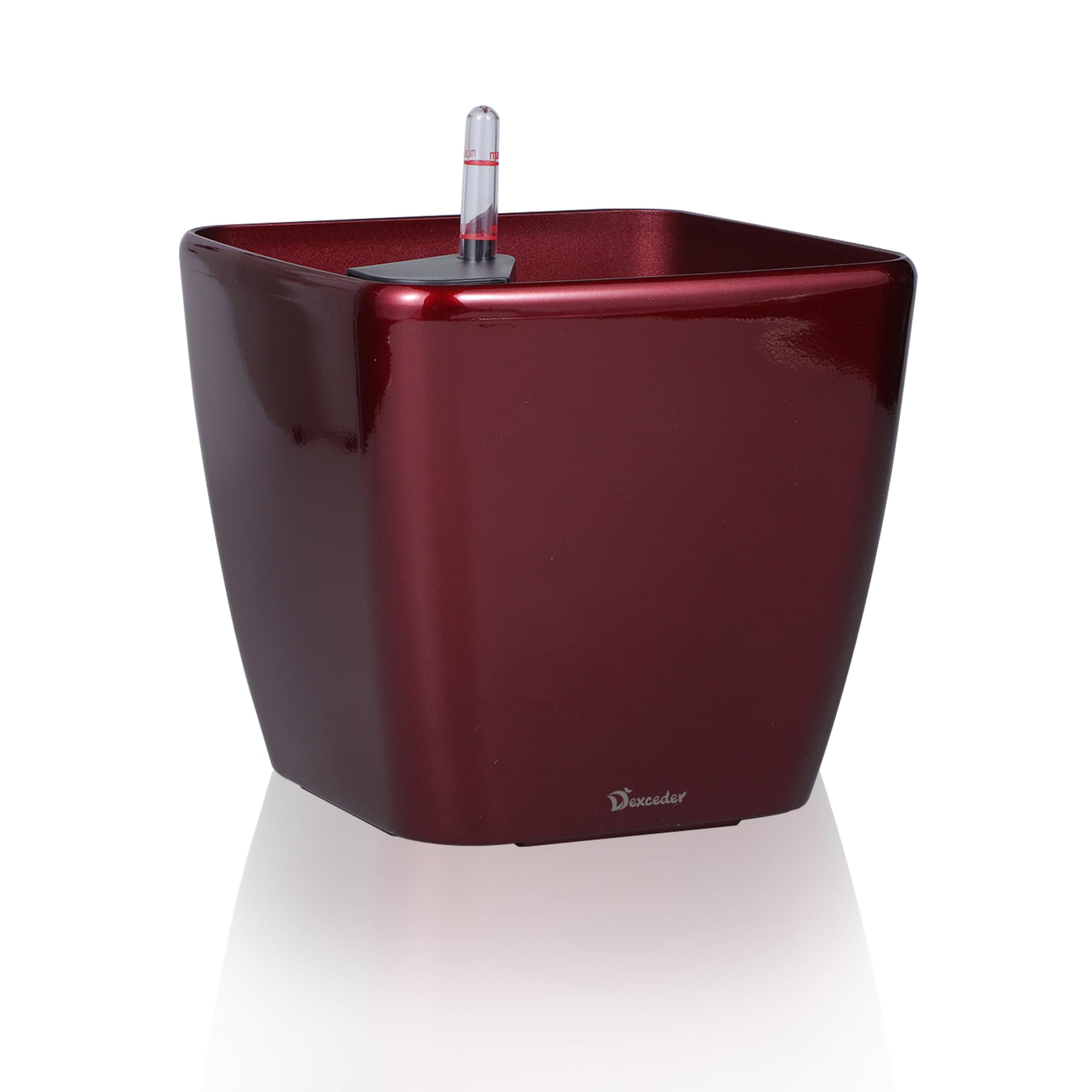 Dexceder 11x10 Self Watering Planter Indoor Outdoor, Inner Mat Design, Thickened Table Flower Plant Pot with Water Level Indicator (Red High Gloss)