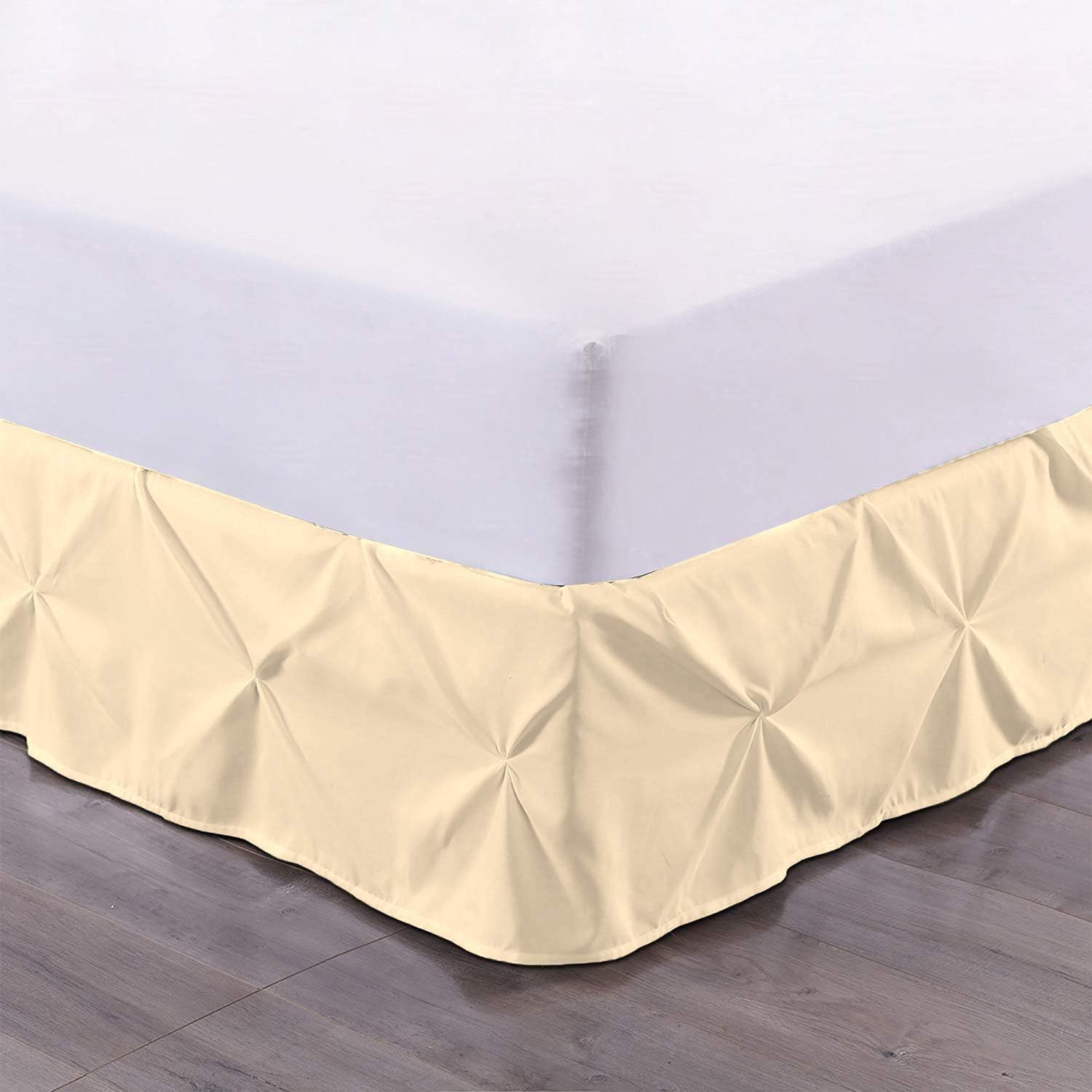 100% Cotton 600 Thread Count Pinch Pleated Bed Skirt, 1 Piece Pinch Pleat Bed Skirt 15" Drop Split Corner Bed Skirt ​(King Size, White)