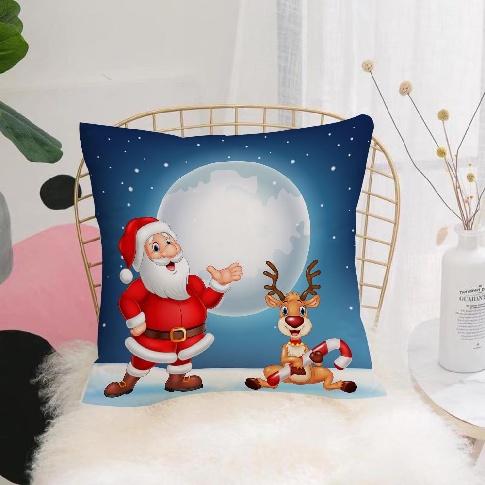 HYMSXW Cushion Cover,Throw Pillow Case Home Decorative for Living Room Bedroom Sofa Chair 20X20 Inch,Christmas background with Santa and his reindeer,Pillowcase 50X50cm