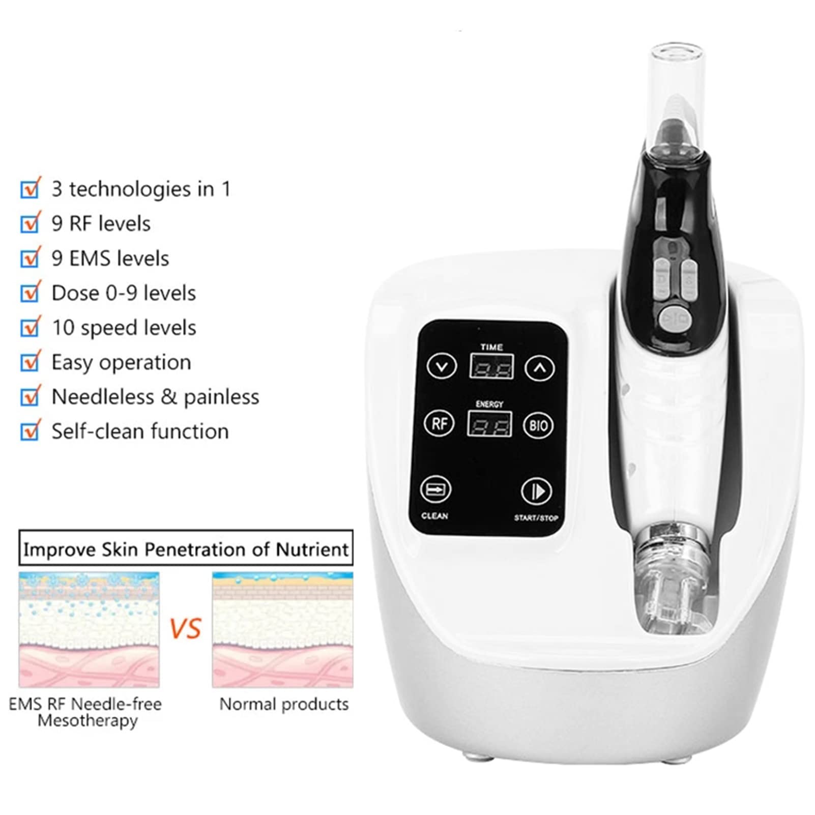 Dispositivo Di Bellezza Facciale EMS RF, Dispositivo Di Bellezza Antirughe Antietà Per Iniezione D'acqua, Spa Per Ringiovanimento Della Pelle, Per Antirughe, Lifting Del Viso, Riduzione Dell'acne