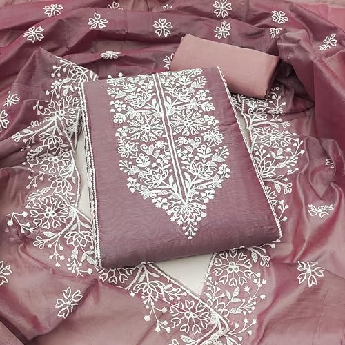 Image of Women's Heavy Cotton Embroidery Panel Work Unstitched Salwar Suit Dress Material With Cotton Work Dupatta