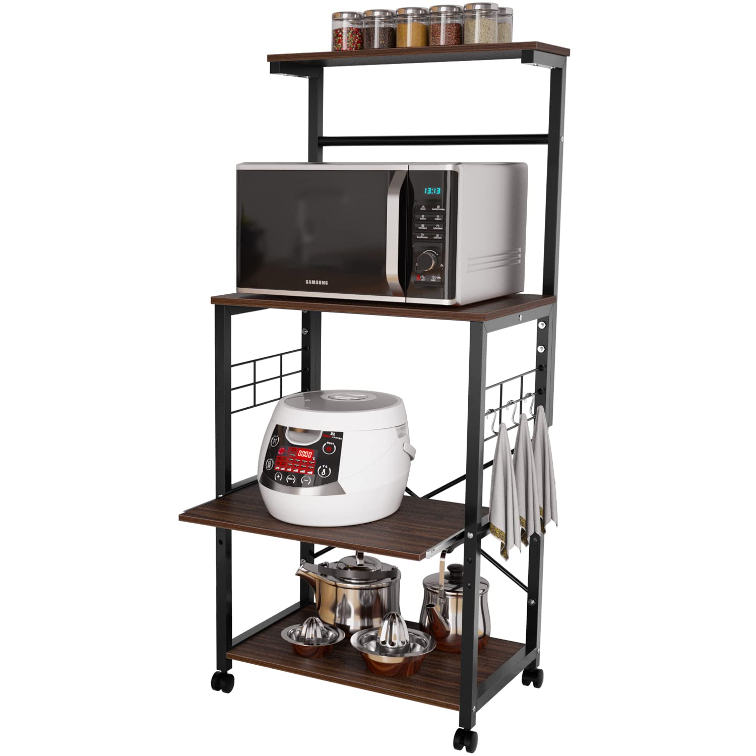 Amazon.co.jp: DE WEL レンジ台 キッチンラック スライド棚 四段式 幅  