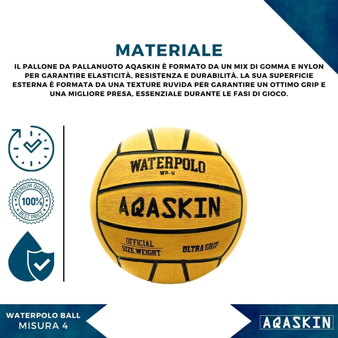 Pallone da Pallanuoto Professionale - Misura 5, 4, 3, 1 - Alta Qualità - Gomma Ultra Grip - per Allenamenti e Partite - Palla da Pallanuoto - Colore: Giallo, Nero, Italia, Tricolore
