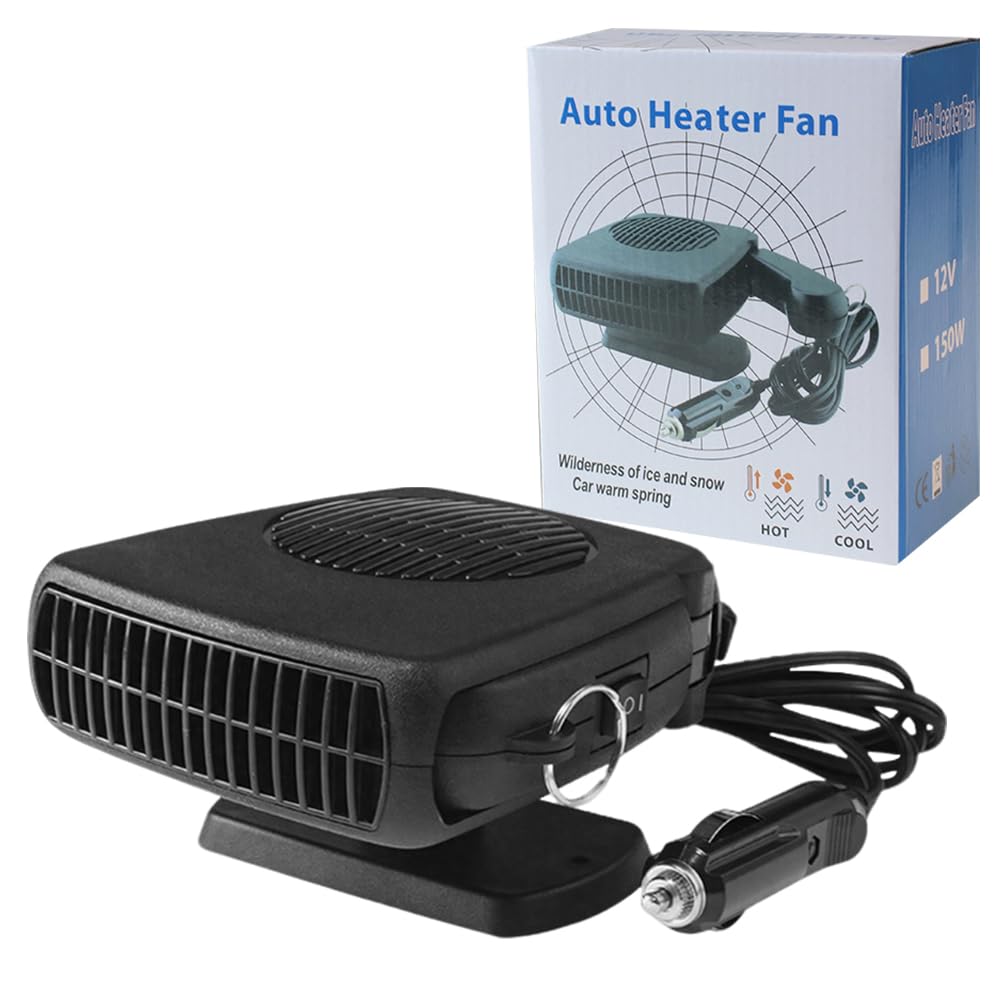 12 V 150W Riscaldamento per Auto, 2 in 1 Riscaldatore per Auto, Stufetta per Auto Regolazione Libera a 360°, Riscaldamento/Raffreddamento con Accendisigari per Auto,Caravan,Camion,Barca(Nero)