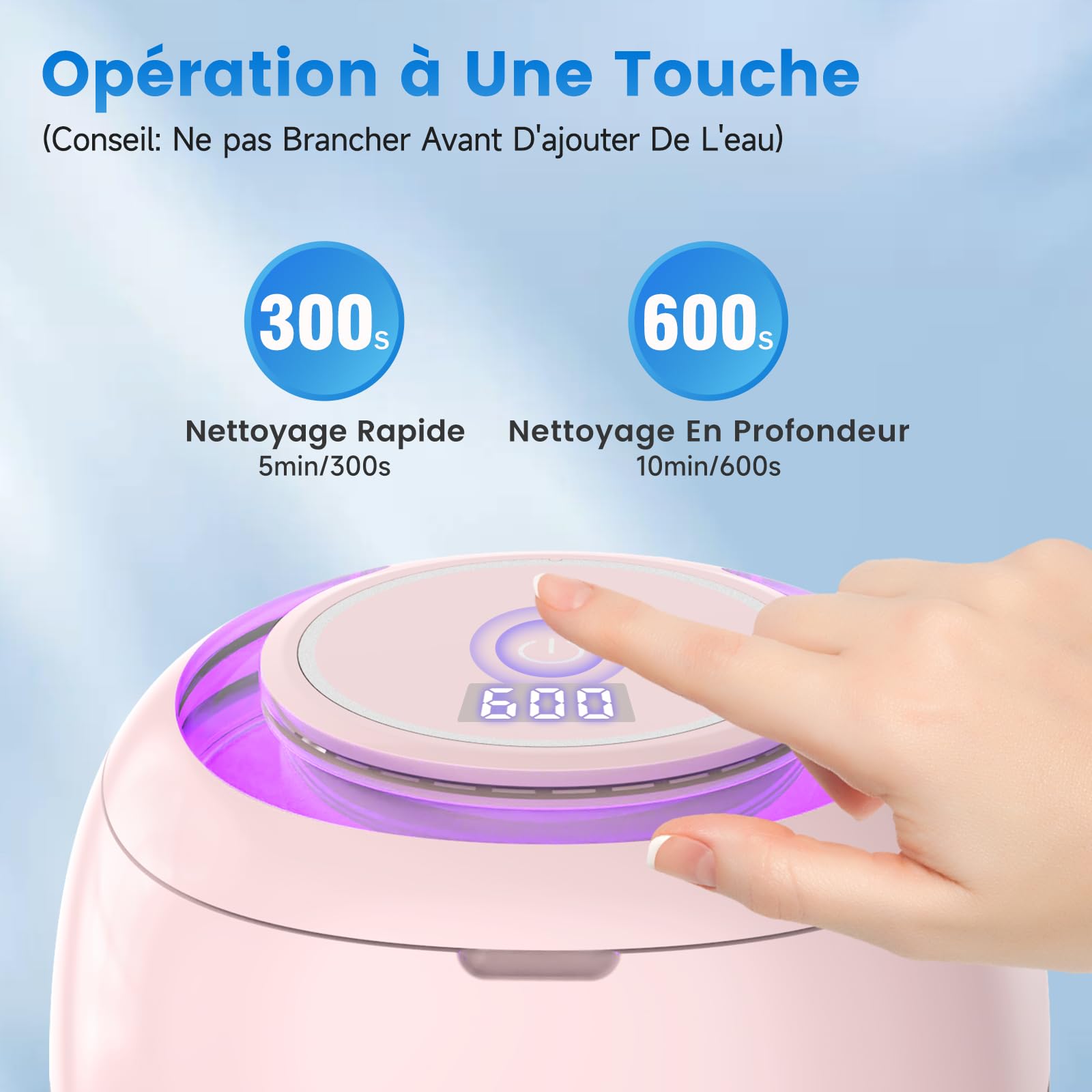 SEANCHEER Nettoyeur Ultrasons 48000Hz Bac Ultrason | 24W | 180ML | Mini Ultrasonic Cleaner Portable avec Lampe UV pour | Prothèses Dentaires | Gouttière Dentaire | Retainer | Bijoux | (Rose)