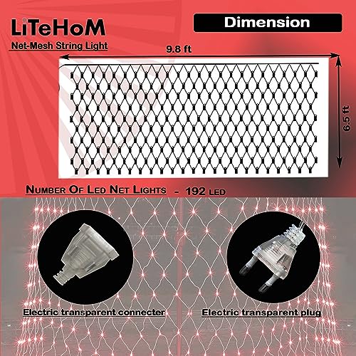 Image of LED Net Mesh String Lights, 9.8Ft X 6.6Ft, 192 LEDs, 8 Modes Diwali Decor with Diwali Lights for Home Decoration! LED Diwali Light, LED Lights for Home Decoration (3x2 Net Red)