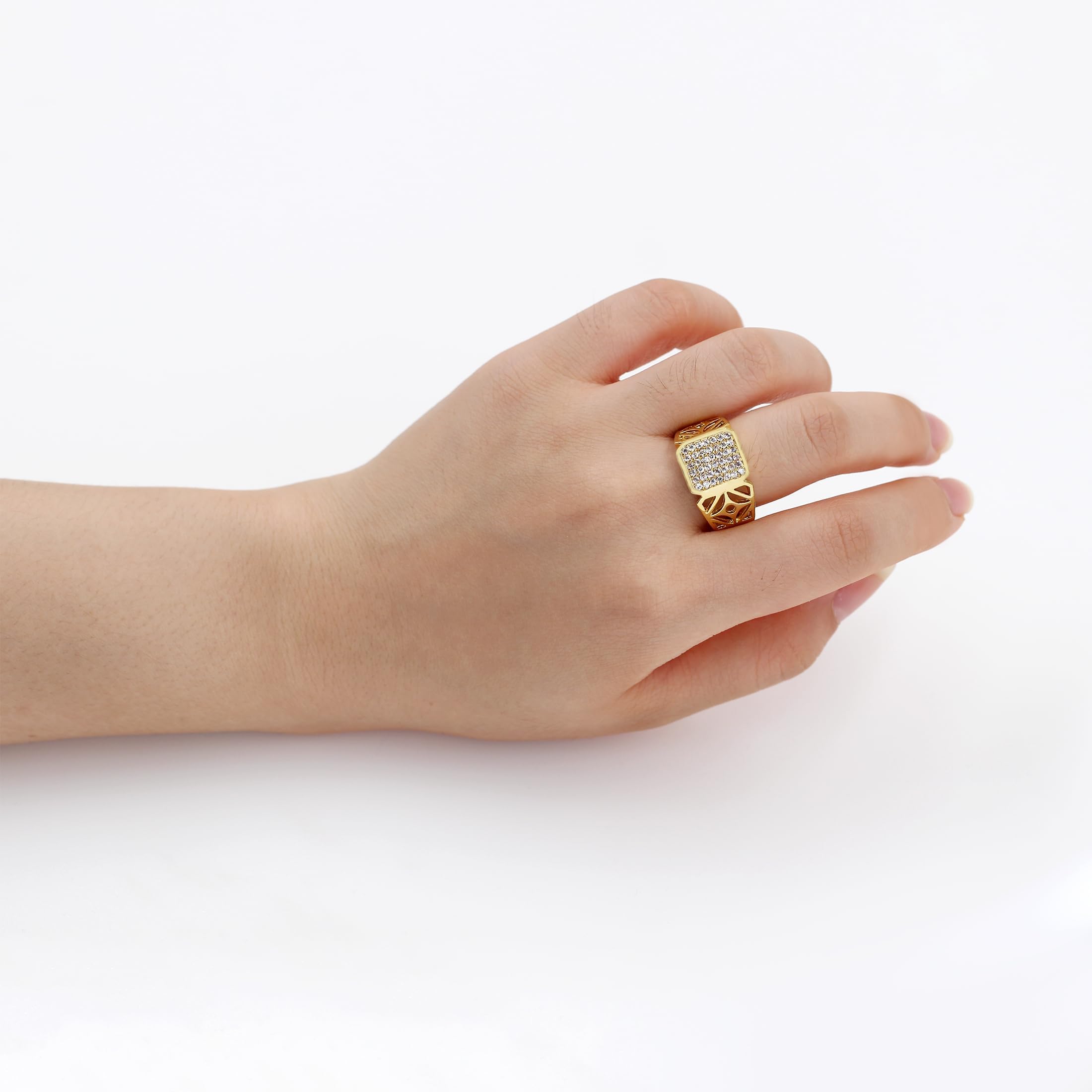 Men’s Bold Square CZ Ring, Gold or Silver Plated Hip Hop Jewelry, Trendy Statement Accessory, Perfect for Party, Club, or Everyday Style YC6518