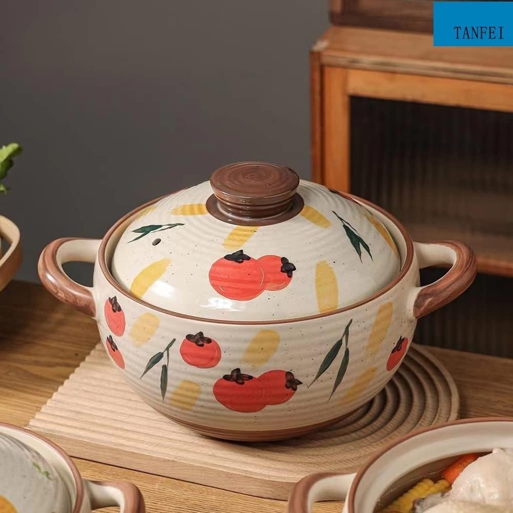 Soup Bowl,Ceramic Soup Serving Pot,Chinese Ceramic Casserole Dish, Clay Pot, Earthen Pot Cookware with Lid, Stockpot for Stew, Soup, Steam, Oven Safe-Heat(Red,4.5L)