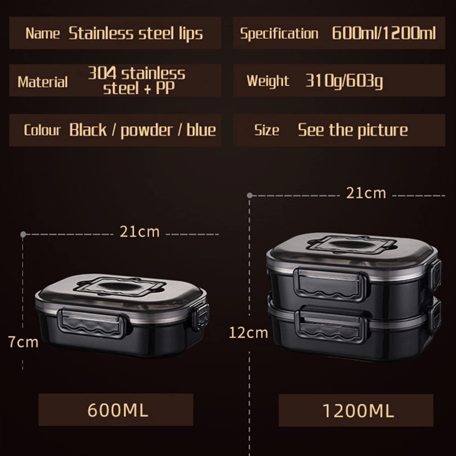 Fiambrera Caja de Cajas Bento for la Escuela, Fiambrera portátil for Trabajadores de Oficina, Estilo Bento Box, vajilla for microondas(Single Layer Black)