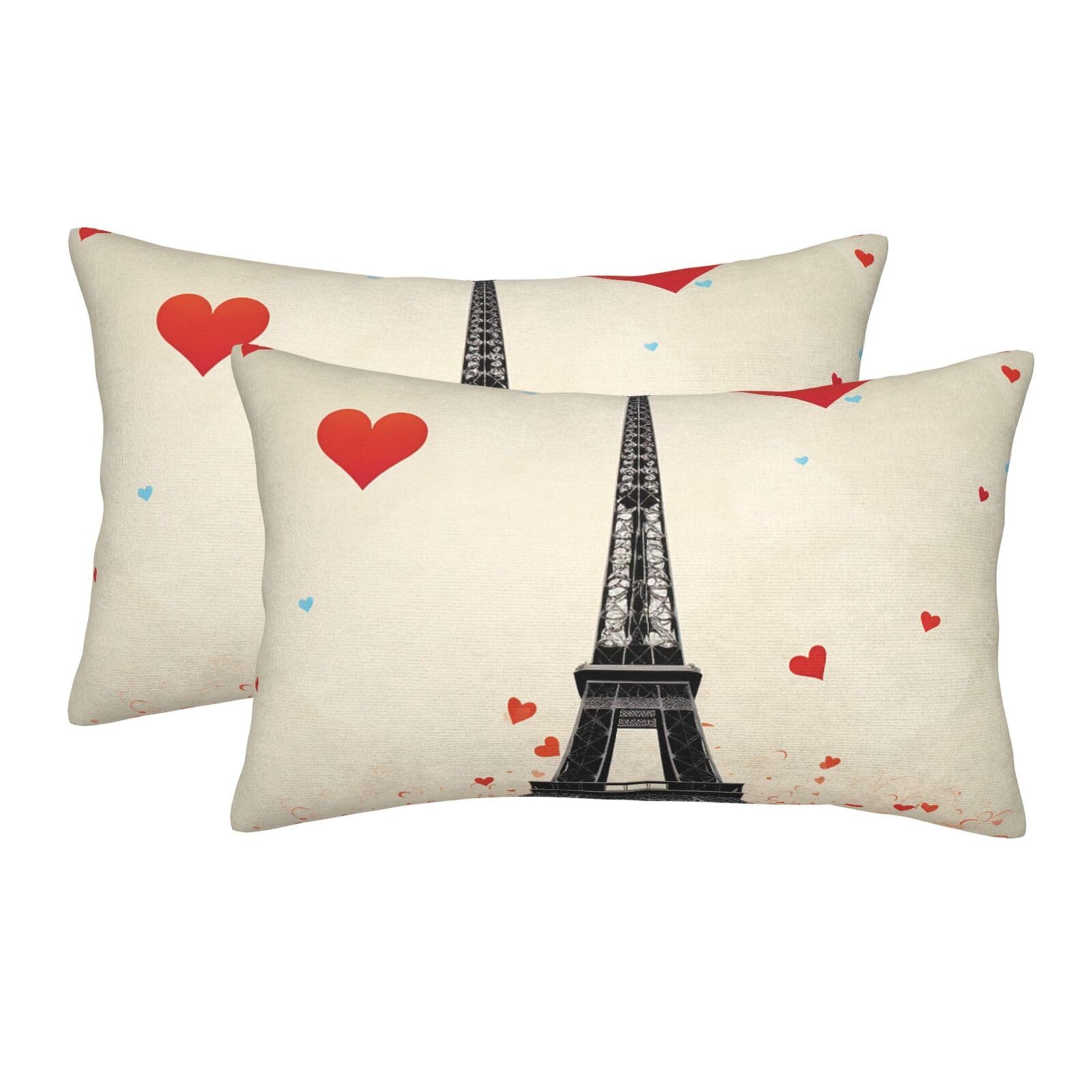 2 Pack Standard Size Pillow Cases for Hair and Skin Soft Breathable Pillow Case Covers with Hidden Zipper Eiffel Tower Heart Airplane Pattern Pillowcase 14"x20" Pillow Cover for Sleeping Gift