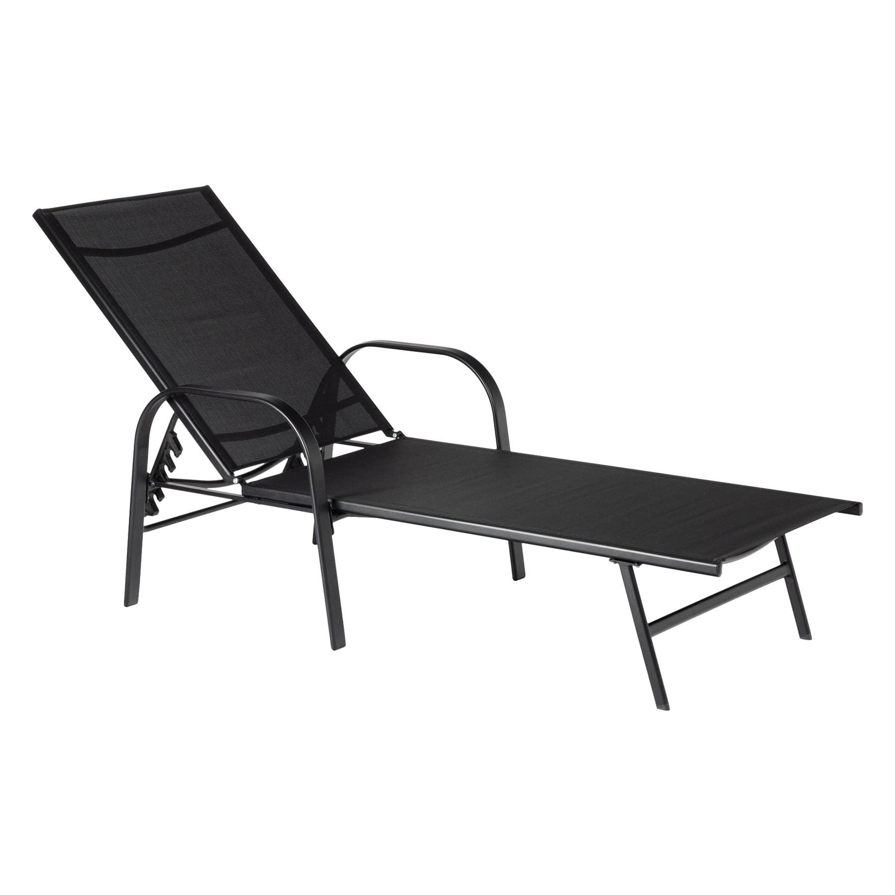 Harbour Housewares Garden Sun Lounger Bed - 194.5cm - Black Outdoor Reclining Adjustable Sunlounger Sun Bed with Metal Frame for Garden, Beach, Patio, Pool