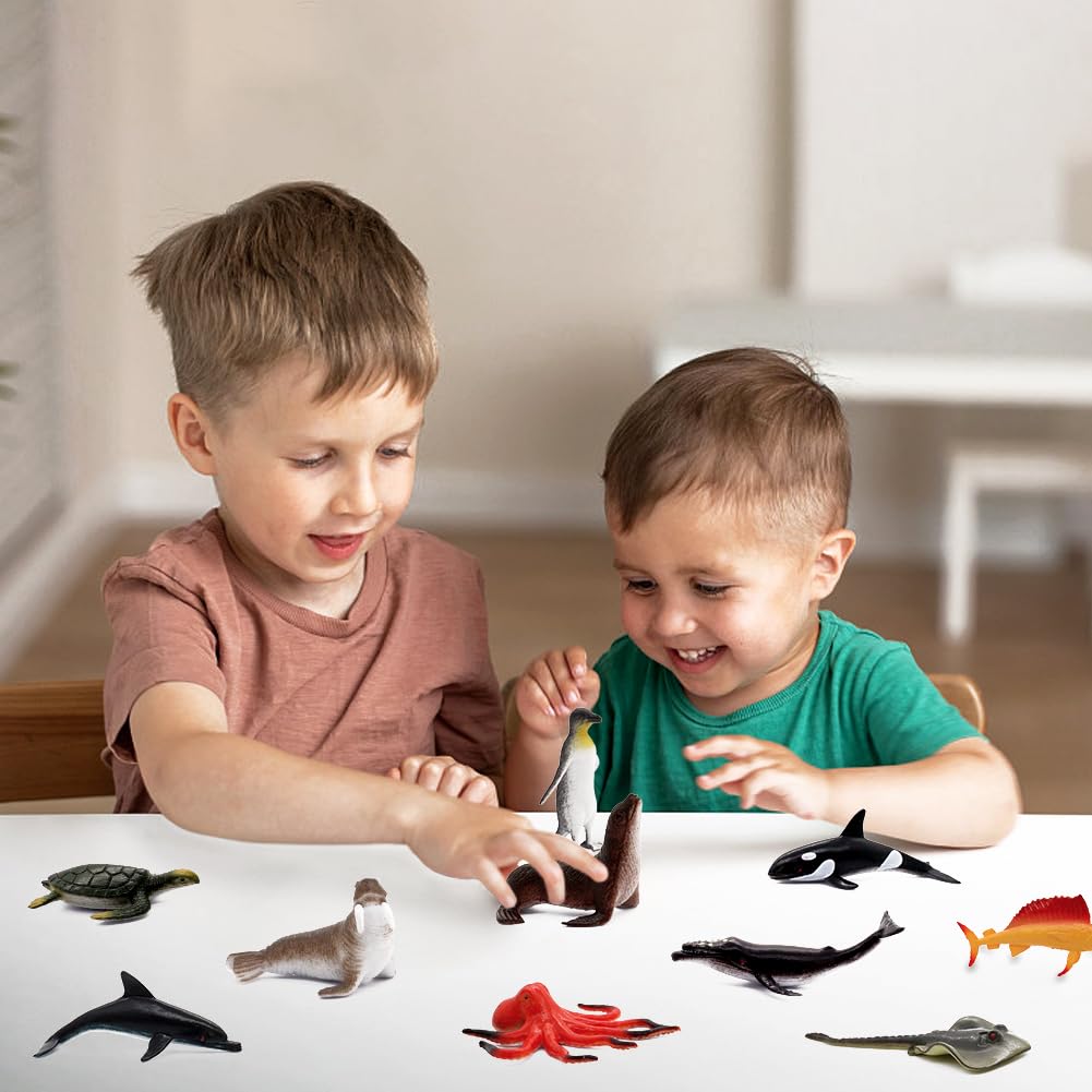 Fun Gift 12 pcs Sea Animal Figures Ocean Toy for Kids-Educational Learning Playset,Realistic Toy Set Include Great White Shark - Image 4