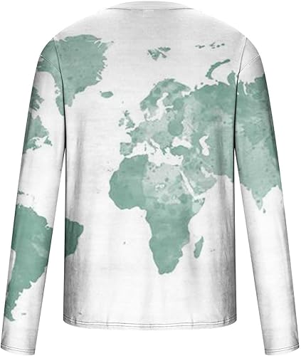 Miniatura 4 de Camisetas de manga larga con estampado de mapa del mundo en 3D para hombre, camisetas gráficas de la Tierra, camisetas de moda para otoño, regalos