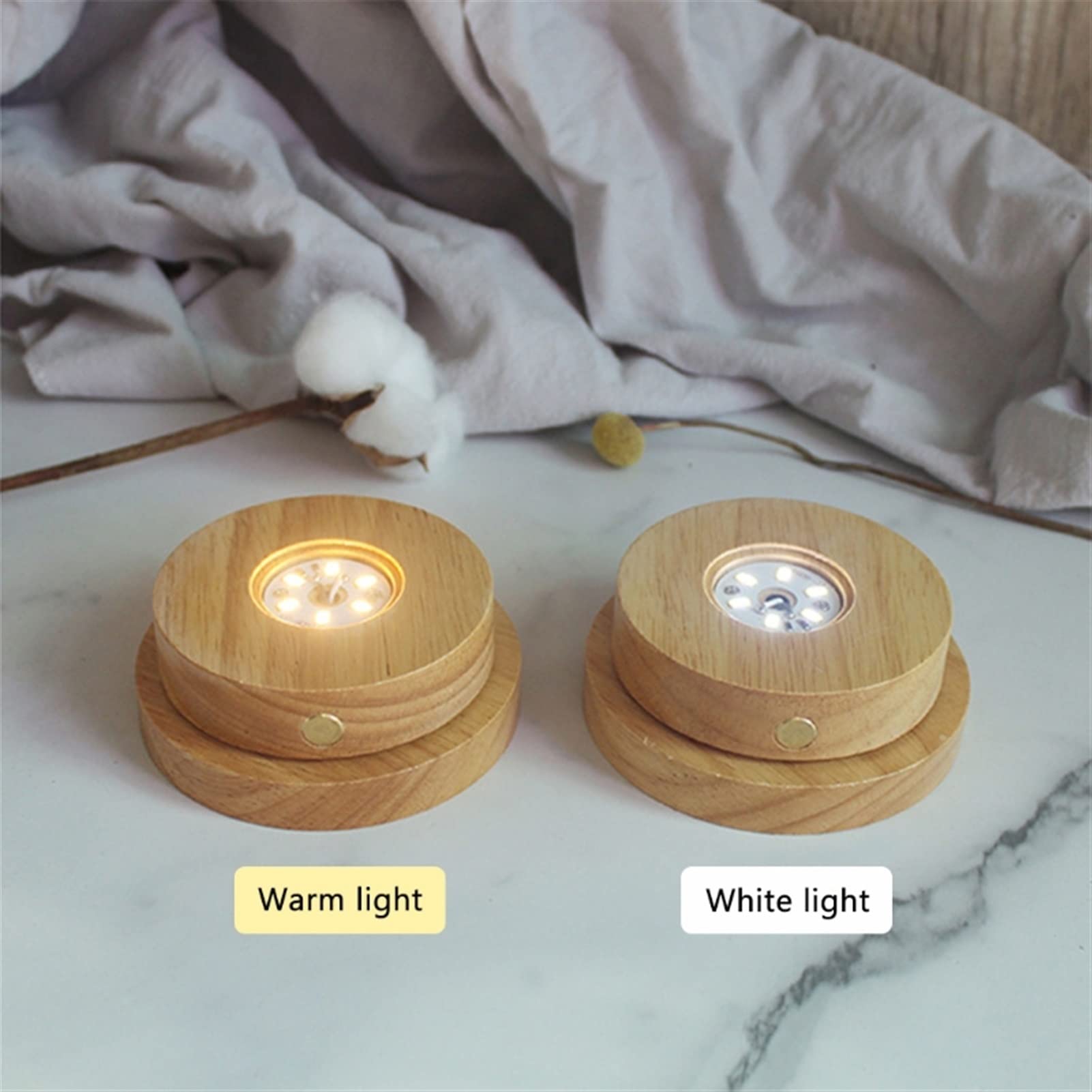 Striscia LED, strisce di illuminazione, striscia LED, luce a LED a stelo rotante luminoso, espositore oggetto trasparente in vetro, supporto rotondo in legno, forniture da bar, supporto per luce