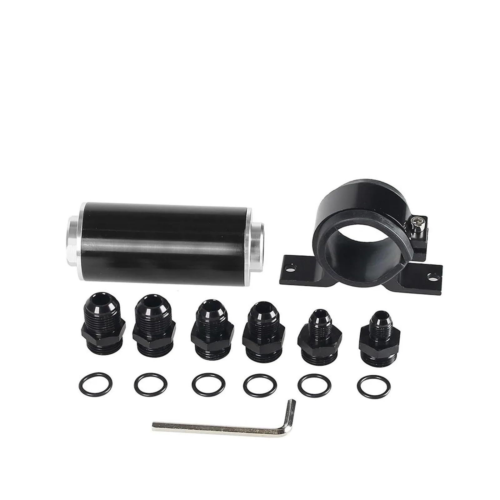 Filtro de combustible en línea 50 mm y 100 micras con soporte montaje aluminio, llave adaptador universal 6AN/8AN/10AN, lavable, negro/rojo(Red)