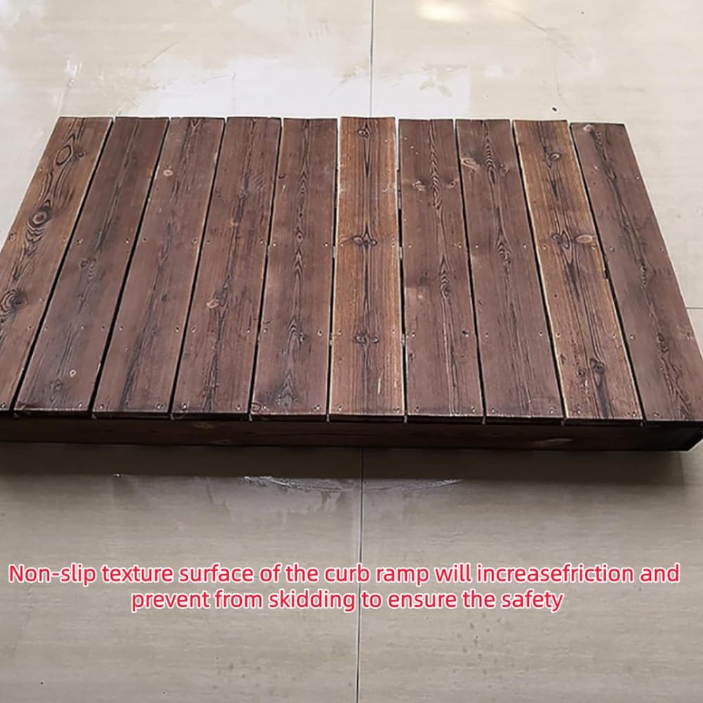 Rampa De Bordillo De Madera Rampa De Umbral Portátil 10/18/20/25/30cm Altura, Rampa De Entrada Antideslizante para Escalones Entrada/Scooter/Sillas De Ruedas(60x70x18cm/24x28x7in)