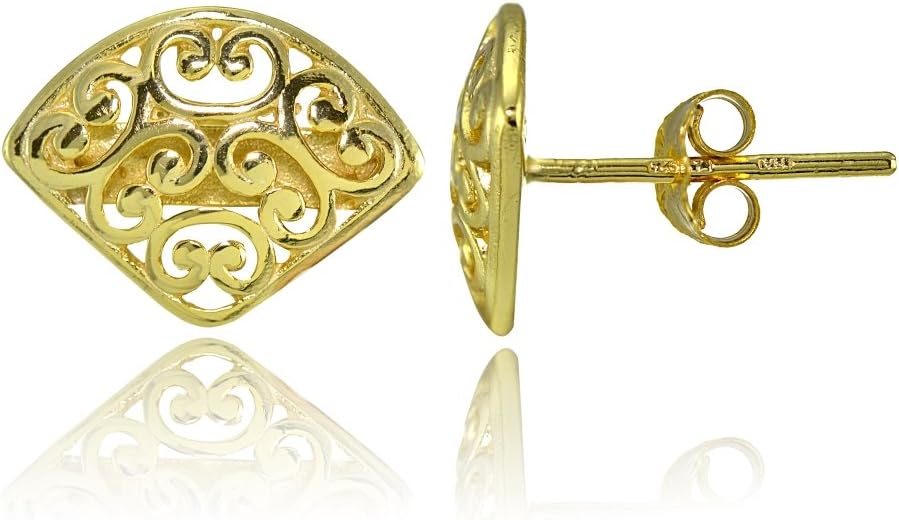 Sterling Silver Vintage Filigree Fan Triangle Stud Earrings