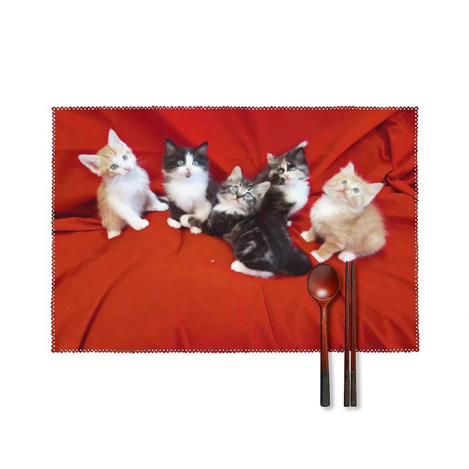 Cute Cat Placemats Set of 4 Canvas Washable Cloth Place Mats Wipeable Heat Resistant Table Mats Elegant Cloth Placemat for Kitchen Dinning Party Table Decor 12" X 18"