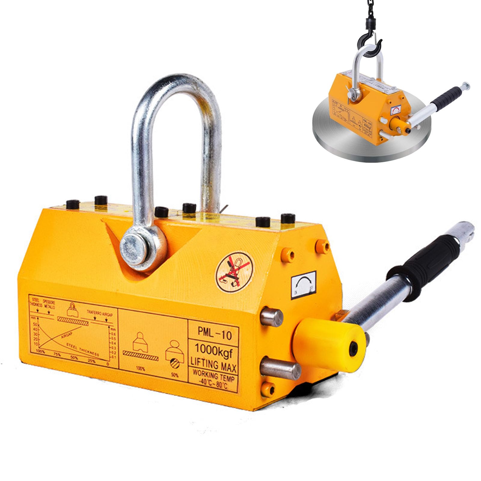 Magnetheber, 99.8-598.7 kg Zugkapazität, 2,5 Sicherheitsfaktor, Neodym & Stahl, Hebemagnet mit Entriegelungsschalter, Permanente Hubmagnete für Metallhandhabung