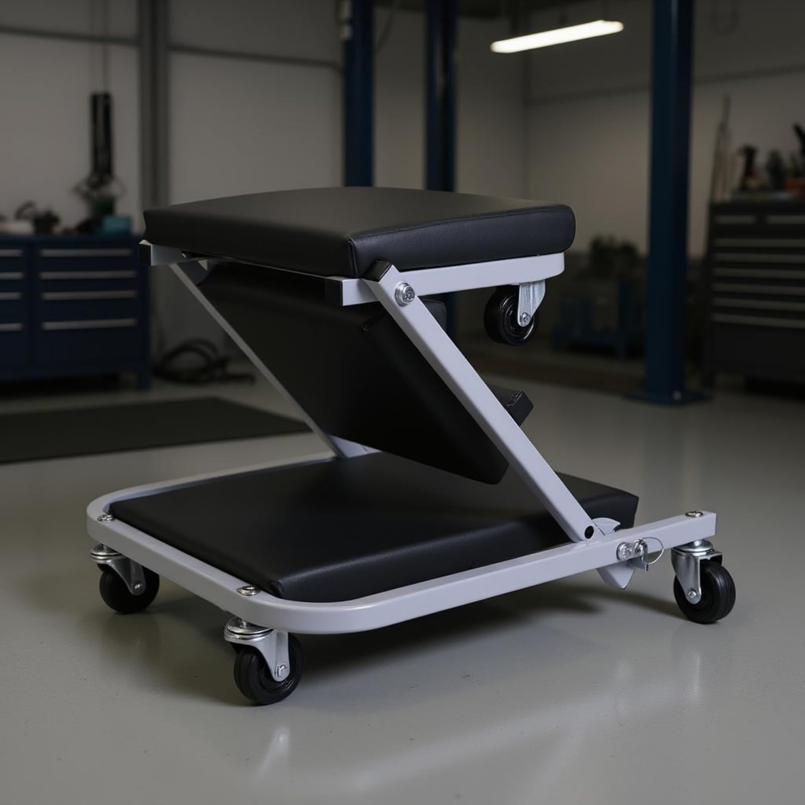 de Trabajo Plegable con Función Doble de Banco y Camilla Marco Resistente con Espuma Ruedas Direccionales y Asiento Ergonómico Adecuada para Mecánicos y Bricolaje, Negro+Rojo, 36 Pulgadas