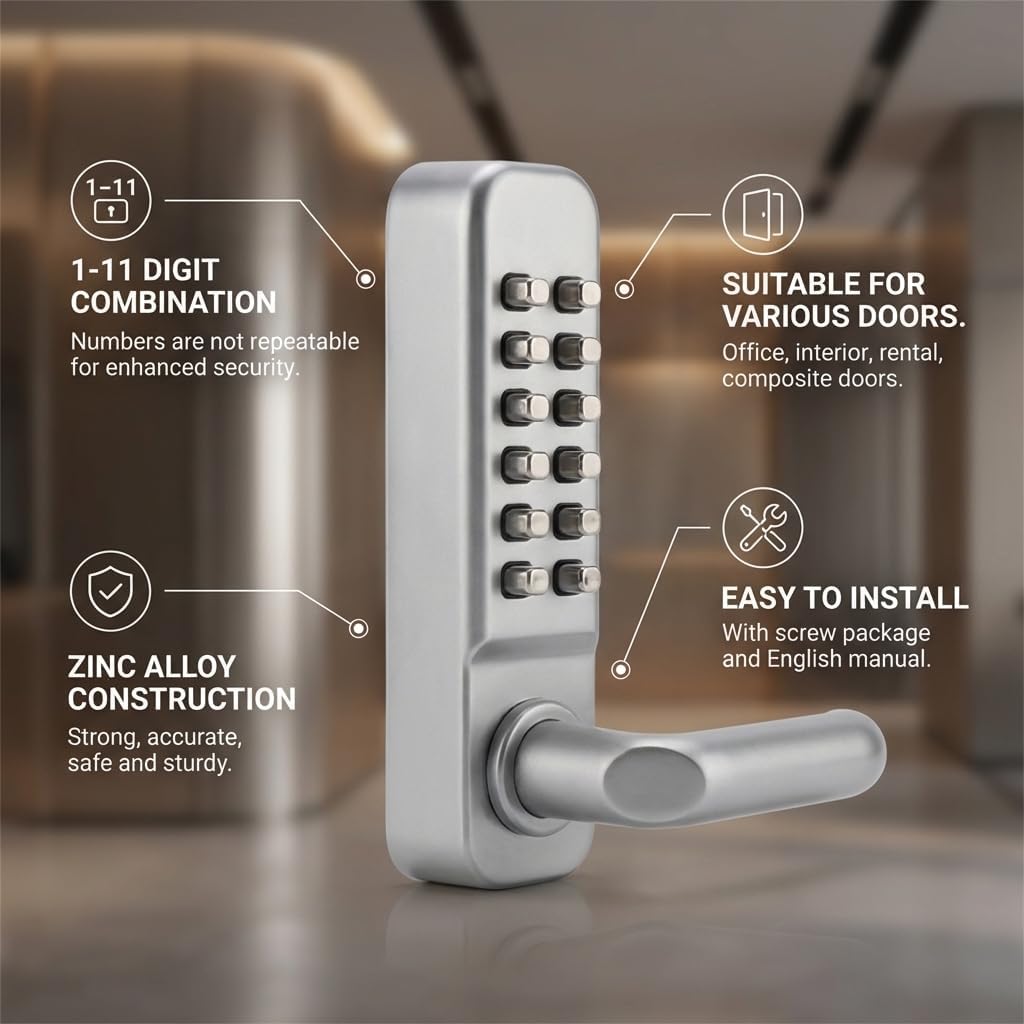 Digit Keypad Door Lock,Keyless Combination Coded Lock,Zinc Alloy Password Security Lock (Right Handle)