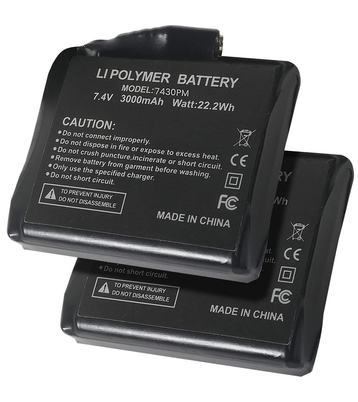 JS LifeStyle7.4V 3000mAh Rechargeable Lithium Polymer Batteries for Heated Gloves, Support 3.5mm DC Jack, 2pcs Rechargeable Batteries for Heated Gloves Socks Hats (Charger Not Included)