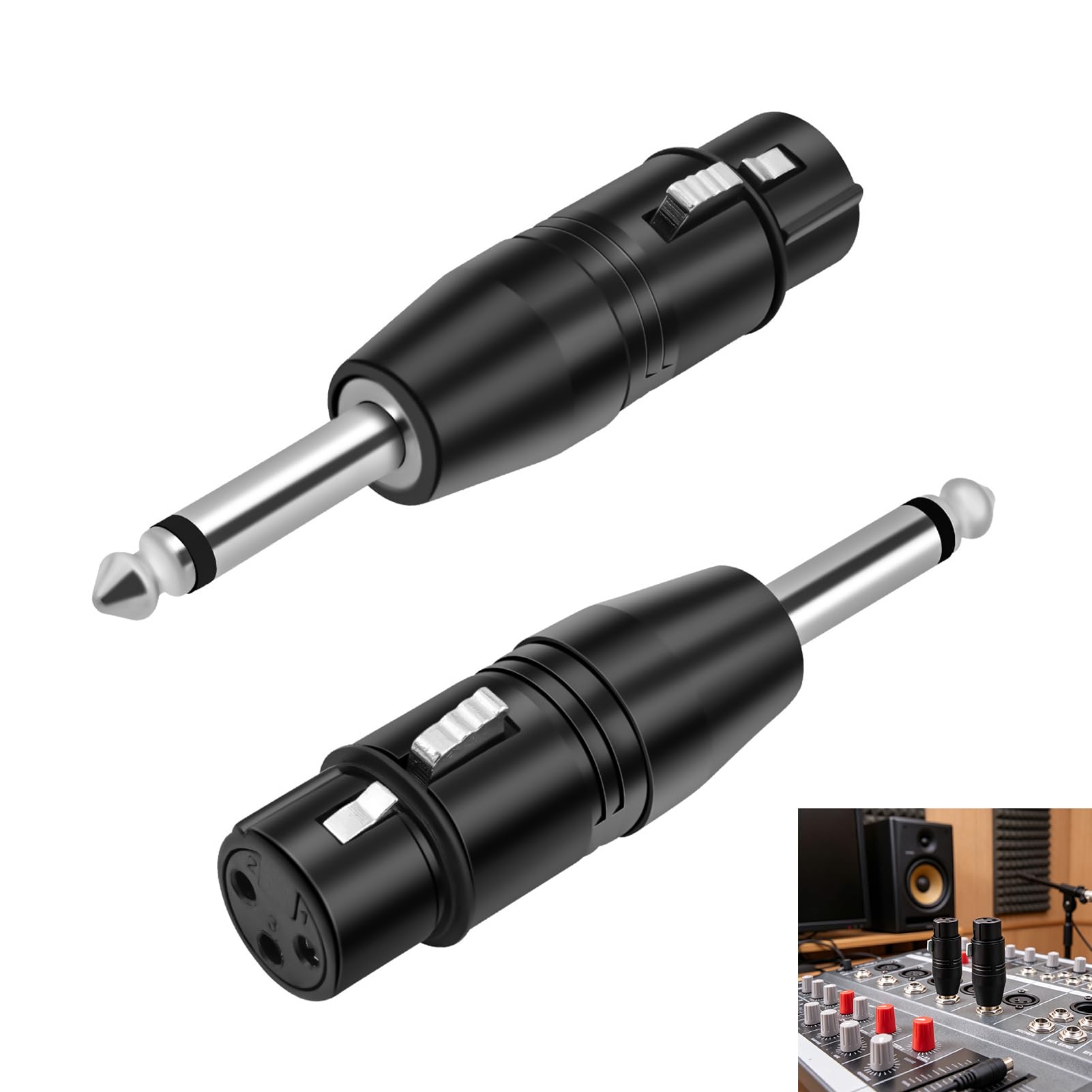 2 Stück XLR Buchse auf 6,35 mm TS Mono Adapter, TRS auf XLR Adapter, Klinkenstecker unsymmetrisch, Metall Audio Adapter für Mikrofon Mixer Verstärker Instrumente Studio und PA Verbindung