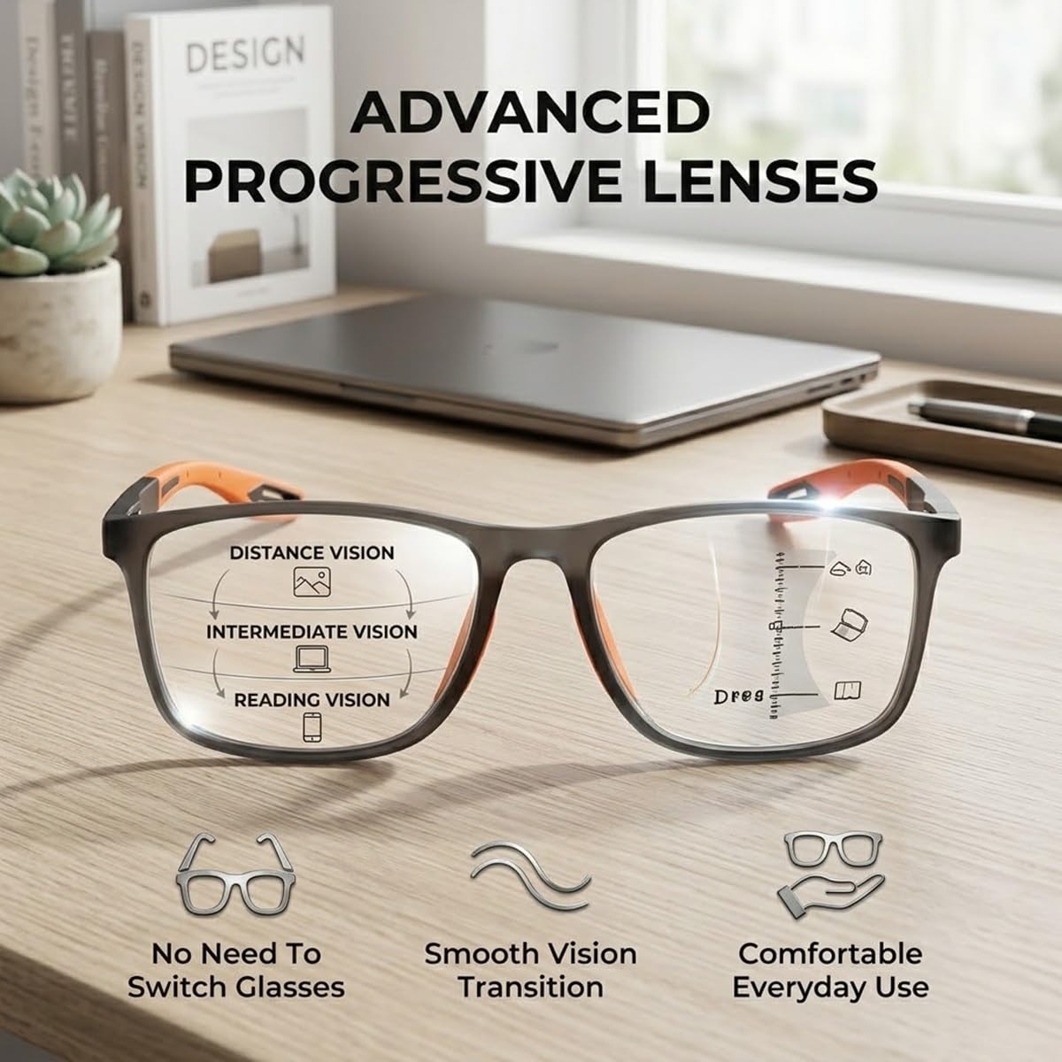 Generisch Selbsttönende Lesebrille 3er-Pack, Leichte Bequeme Quadratische Rahmen Lese Brille, Anti-Müdigkeit Computerbrille Für Herren Damen +100,+200,+300