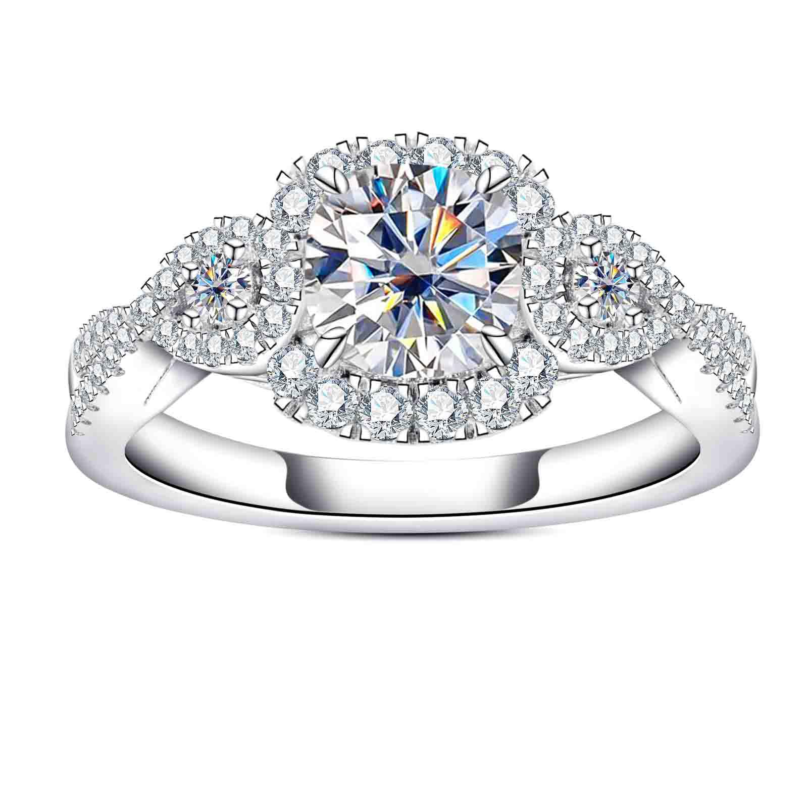 AimiIee Moissanite Engagement Rings 1.4-2.2cttw D Color VVS1 Clarity Round Brilliant Cut 925 Sterling Silver 3 Stones Anniversary Promise Wedding