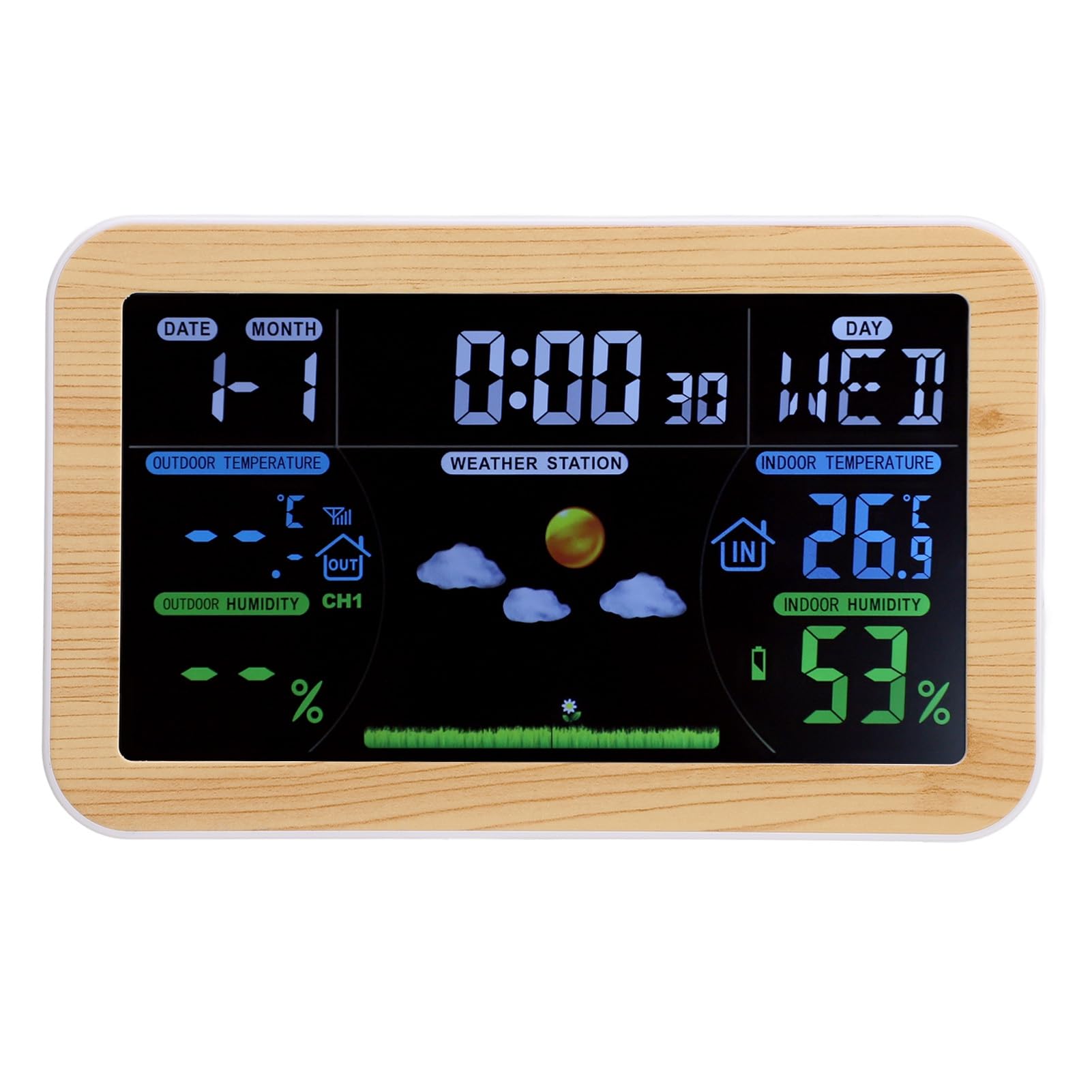 Fafeicy Stacja Pogodowa ABS Weather Clock z Szerokim Zakresem Wewnątrz i na