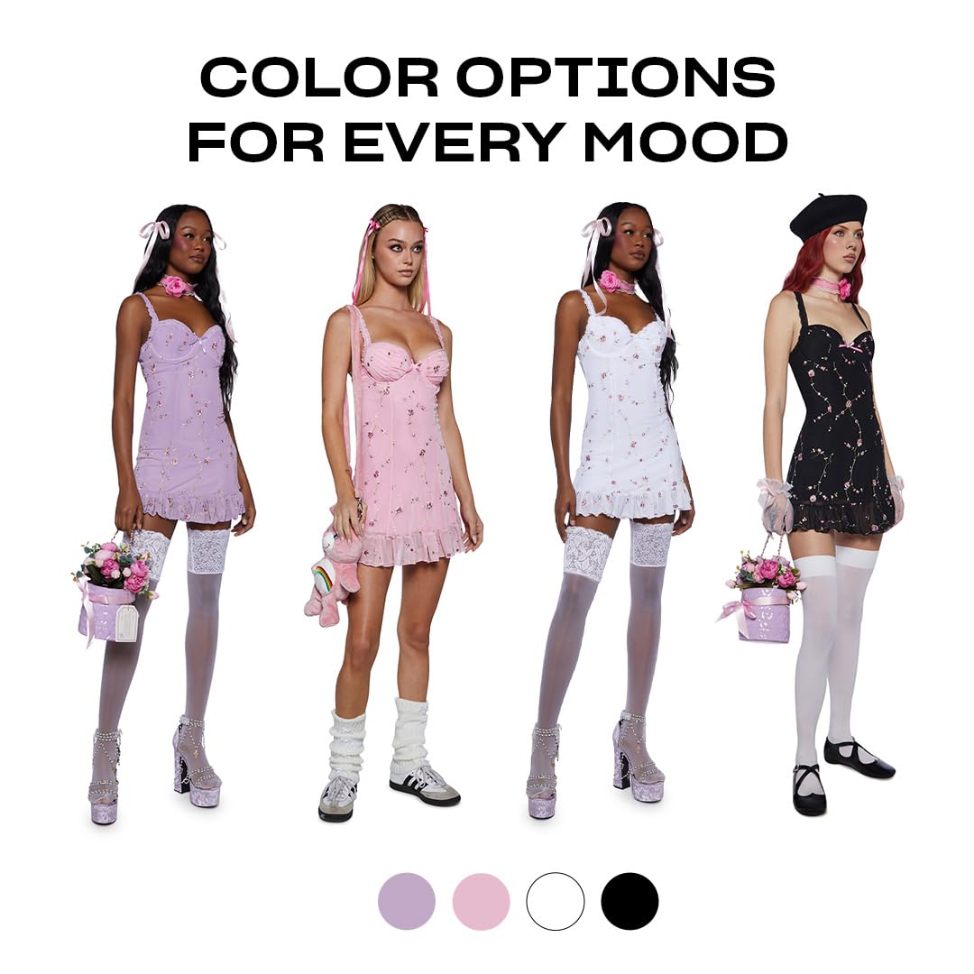 Dolls Kill I'm Baby Mini Slip Dress by Sugar Thrillz - Mesh Dress with Ruffle Hem and Embroidered Flowers: Small Light Pink