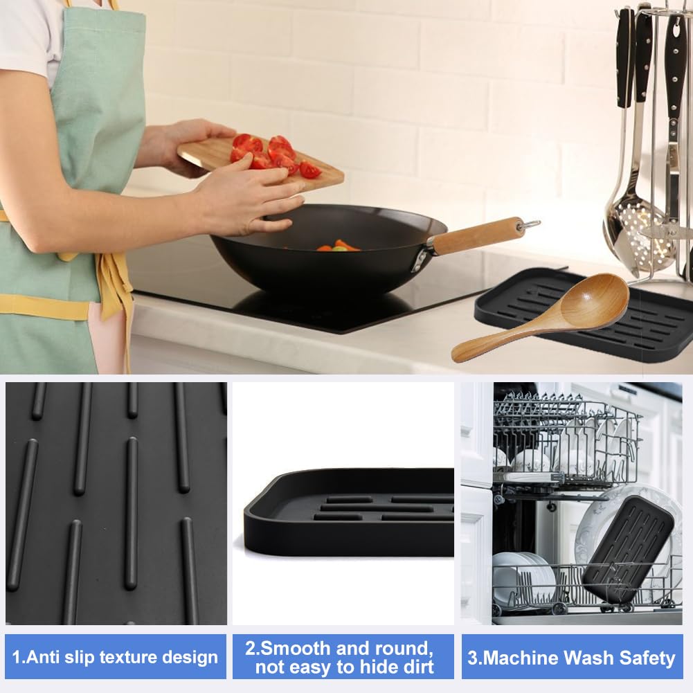SwirlColor Repose Cuillère Cuisine Silicone Support Ustensiles Noir