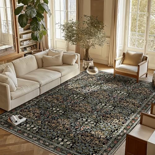 Image of Traditional Design Vintage Floral Area Rug 6 x 9,Washable Area Rugs - Perfect for Living Room, Bedroom, Pet & Child Friendly, Nursery - Stain & Water Resistant Non-Slip, Dining Room Decor