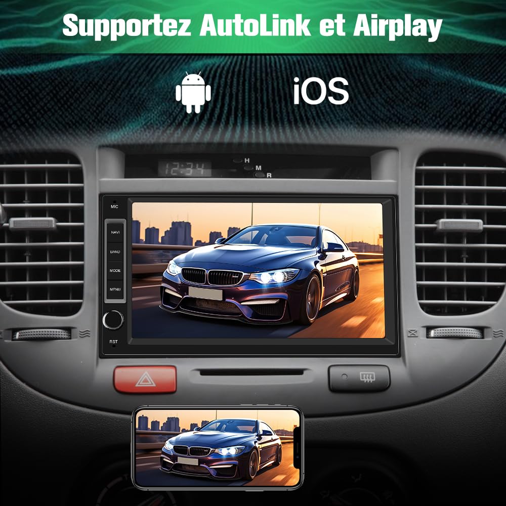 AWESAFE Autoradio 1 din 2 din Android 13 Universel Voiture Modèles Écran de 7 Pouces Supporte GPS Carplay Android Auto WiFi Bluetooth FM RDS USB Commande au Volant[2Go+32Go]