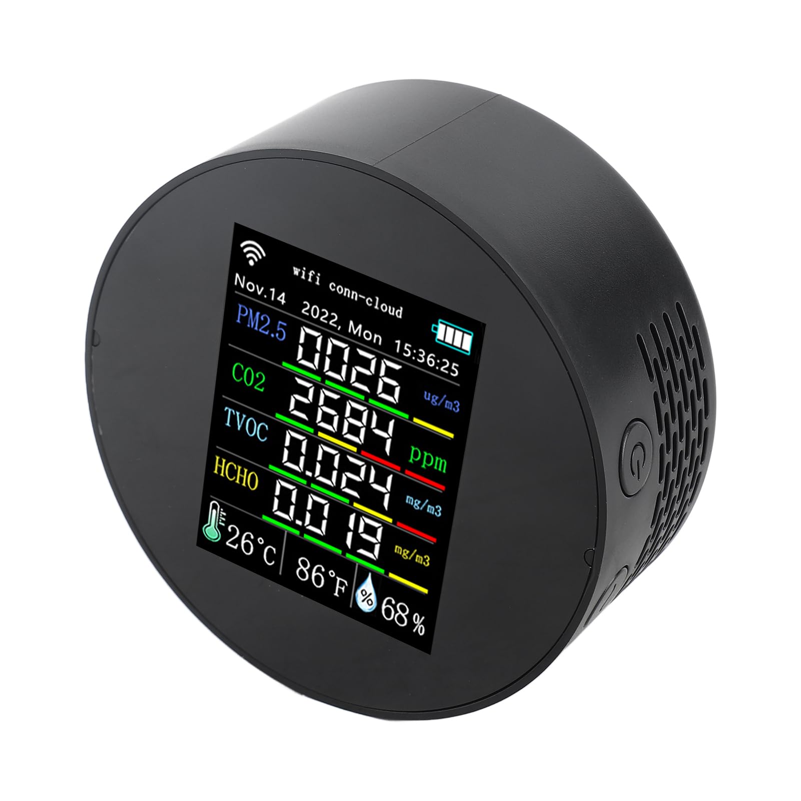 FTVOGUE Monitor Jakości Powietrza Wi-Fi Tester CO2, Przenośny Miernik Jakości Powietrza 7 w 1 z Kolorowym Wyświetlaczem, PM2.5 TVOC HCHO śledzenie Wilgotności Temperatury w Szklarni w Domu