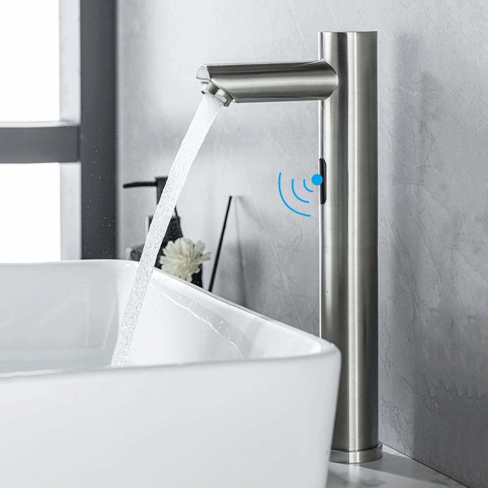 XJTNLB Rubinetto Sensore Automatico Bagno Rubinetto Lavabo Touchless Acqua Calda e Fredda Miscelatore Lavabo in Acciaio Inox,Spazzolato,Alto