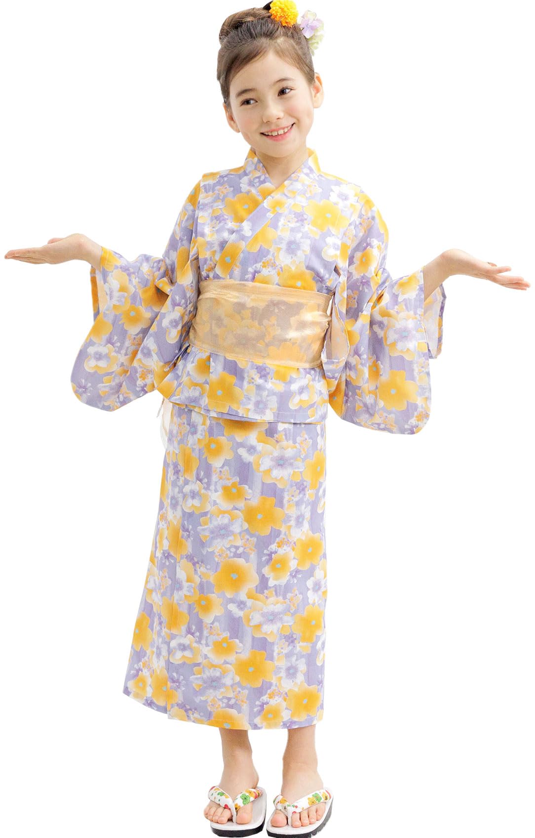 [Bee] ビー 簡単着付け ワンピースにもなる浴衣 3点セット 2WAY セパレート キッズ ガールズ 女の子 夏 saa01400 130cm パープル×水彩花