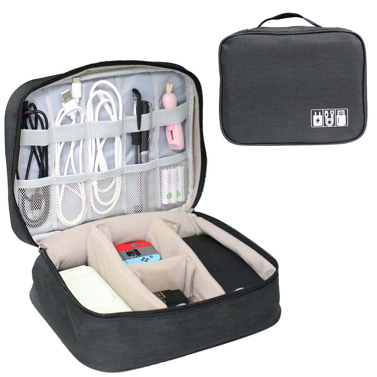 Electronics Accessories Bag, Waterproof Travel Cable Organizer, Double Layer Cable Storage Bag Case, Waterproof Gadget Travel Bag for USB Chargers Charging Cable Power Bank Cellphone