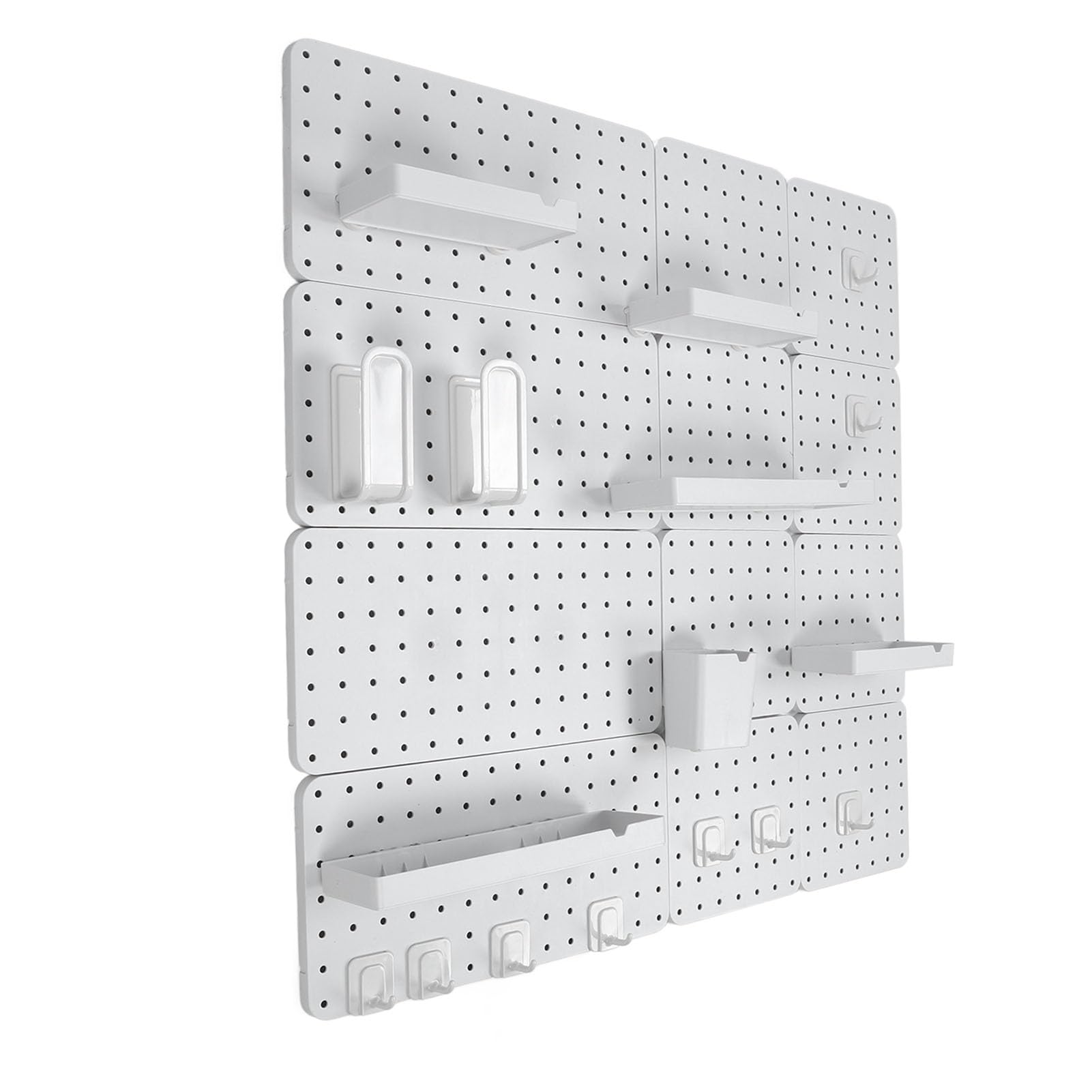 Organizador de Pared Combinado de Tablero Perforado que Ahorra Espacio para Baño y Garaje Fácil Instalación Material Duradero 21x21cm 42x21cm (Conjunto 8)