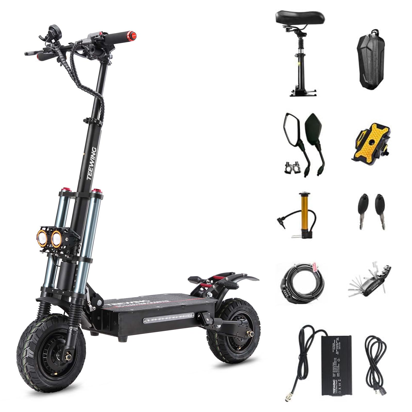 Electric Scooter, Teewing X5 55mph Adult Scooters, with Seat - 6000W Dual Motor, 75 Miles Long Range & 60V38AH Lithium Battery, 11 inch Tubeless Hybrid Tires