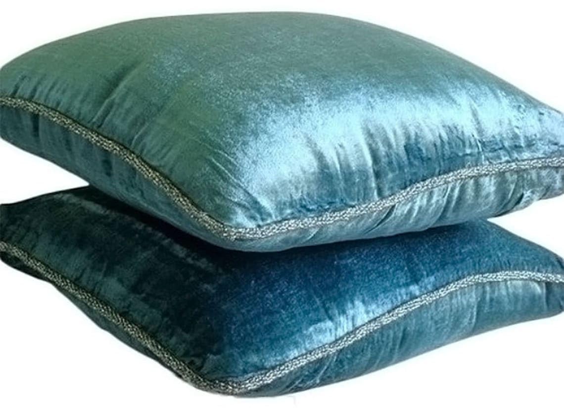 The HomeCentric Blue Cushion Cover Pack of 2, 50x50 cm Velvet Beaded Cord Square Throw Pillow Cover for Sofa Living Room Bedroom, Solid Color Contemporary Decorative Cushions Cover - Blue Shimmer — image 1