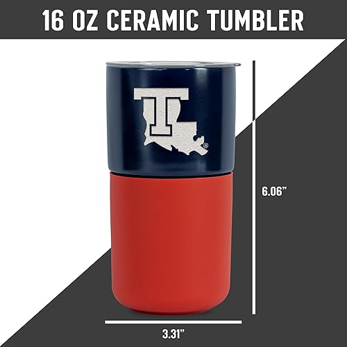 Miniatura 413 de Rico Industries NCAA Miami of Ohio Redhawks - Vaso de cerámica de 16 onzas con agarre de silicona, grabado láser profundo, diseño de color negro