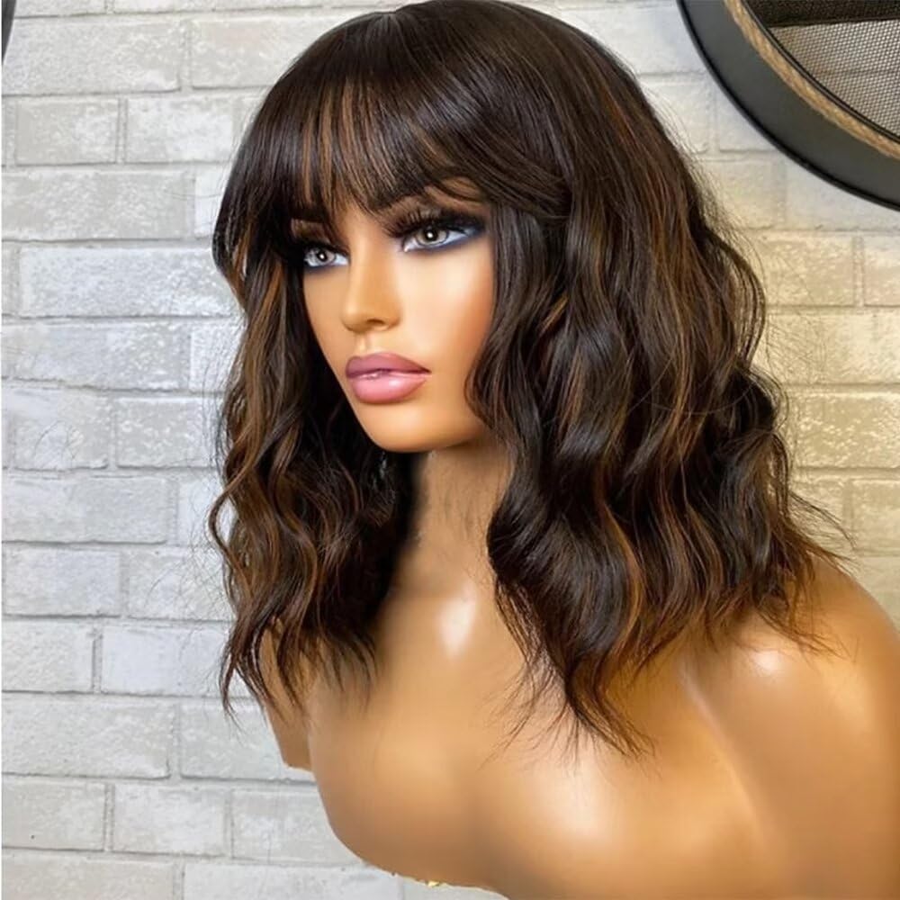 Short Bob Layered Straight Human Hair Wig with Bangs, Pre-Plucked, Glueless, yaki-straight-bob-curtain-  main image 4