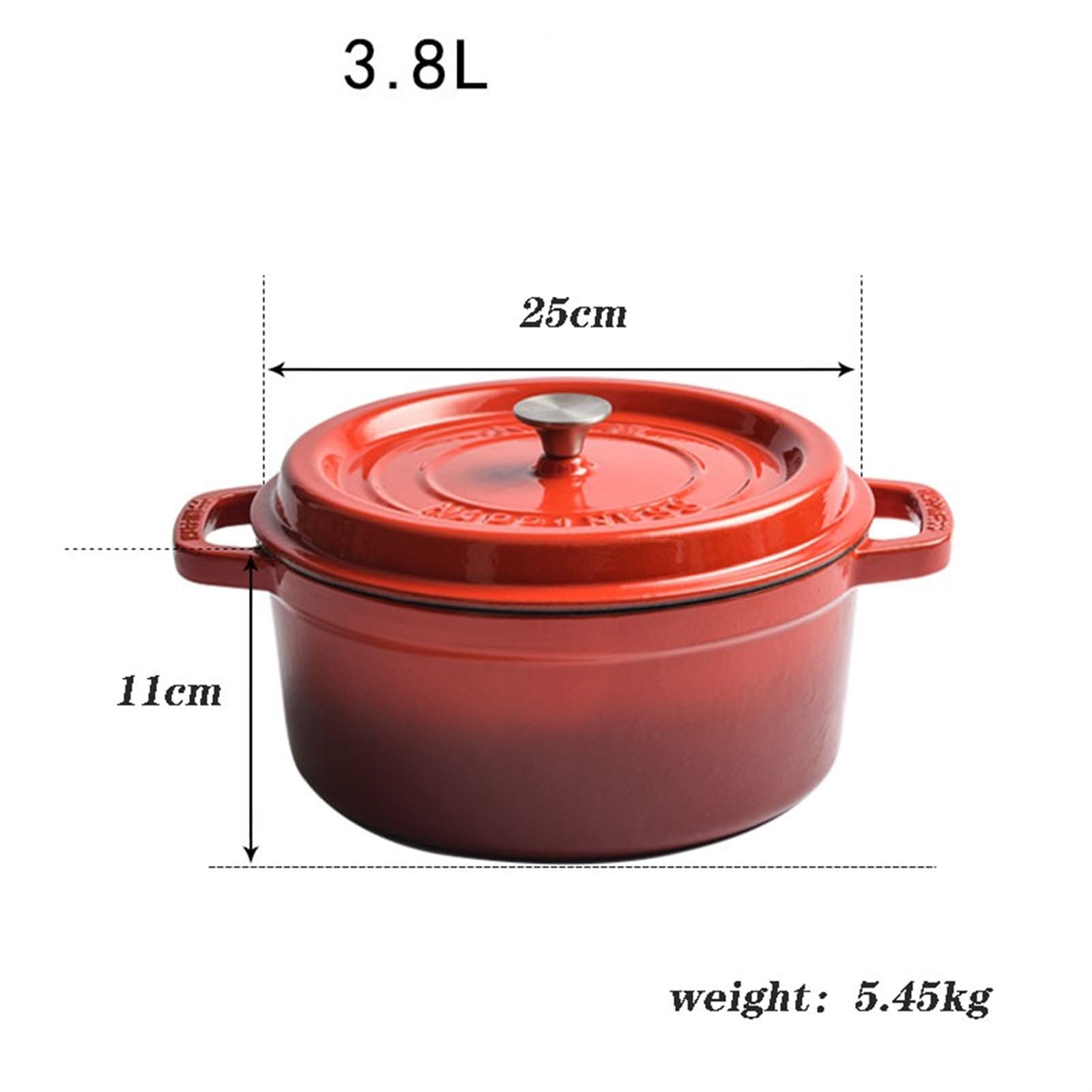 Cacerola Olla de Barro de Hierro Fundido esmaltado, Olla for Sopa y estofado, Olla for cocinar, Utensilios de Cocina antiadherentes sin Recubrimiento Pote de cazuela(3.8l)