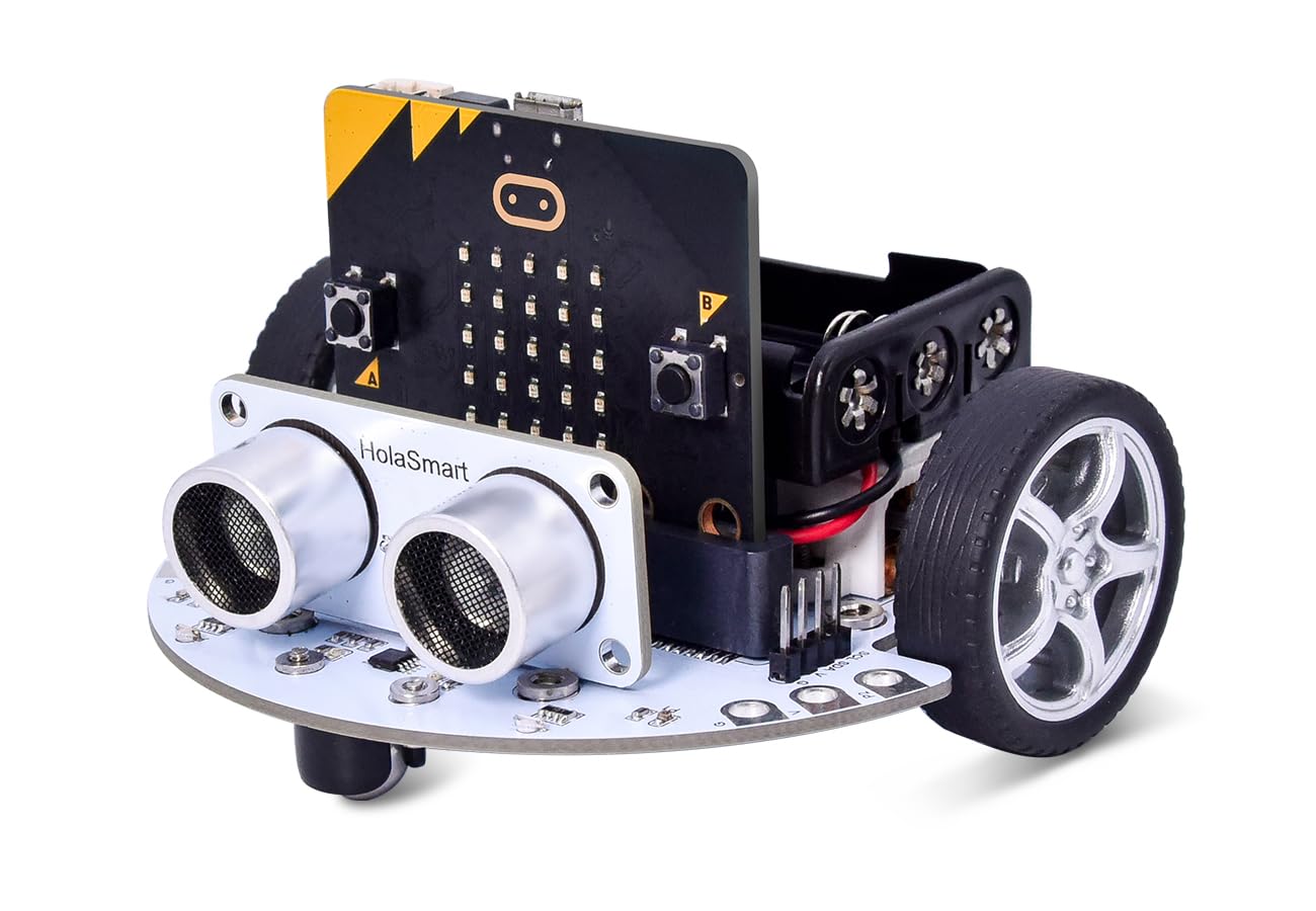 HOLASMART microbit DIY Mini Coding Robots Car Kit Compatible with BBC Micro:bit V2 and V1, STEM Engineering Science Kits for Graphical MakeCode and Python (Without Micro:bit and AAA Battery)