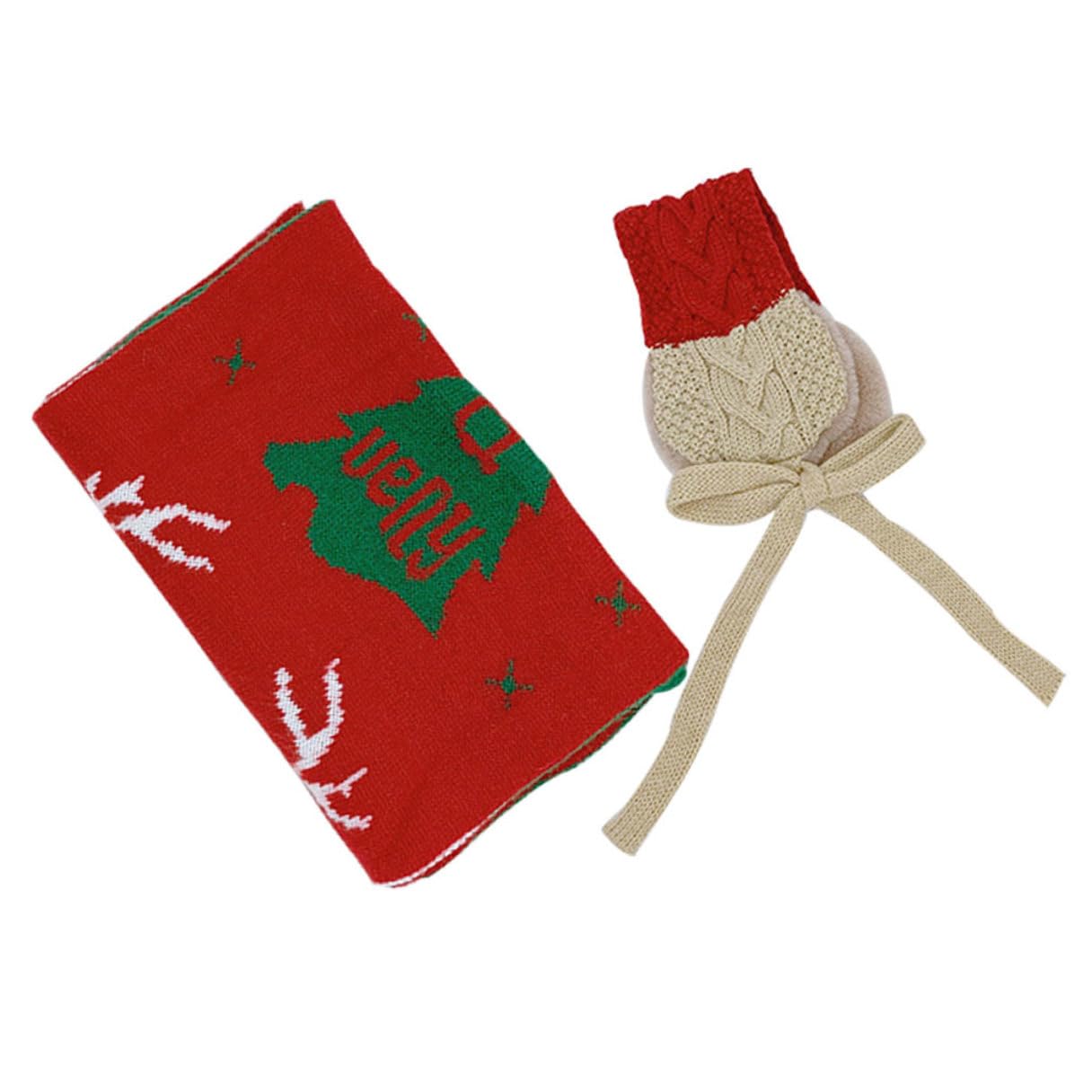 Bufanda y orejeras navideñas UKCOCO en rojo y verde para invierno 8