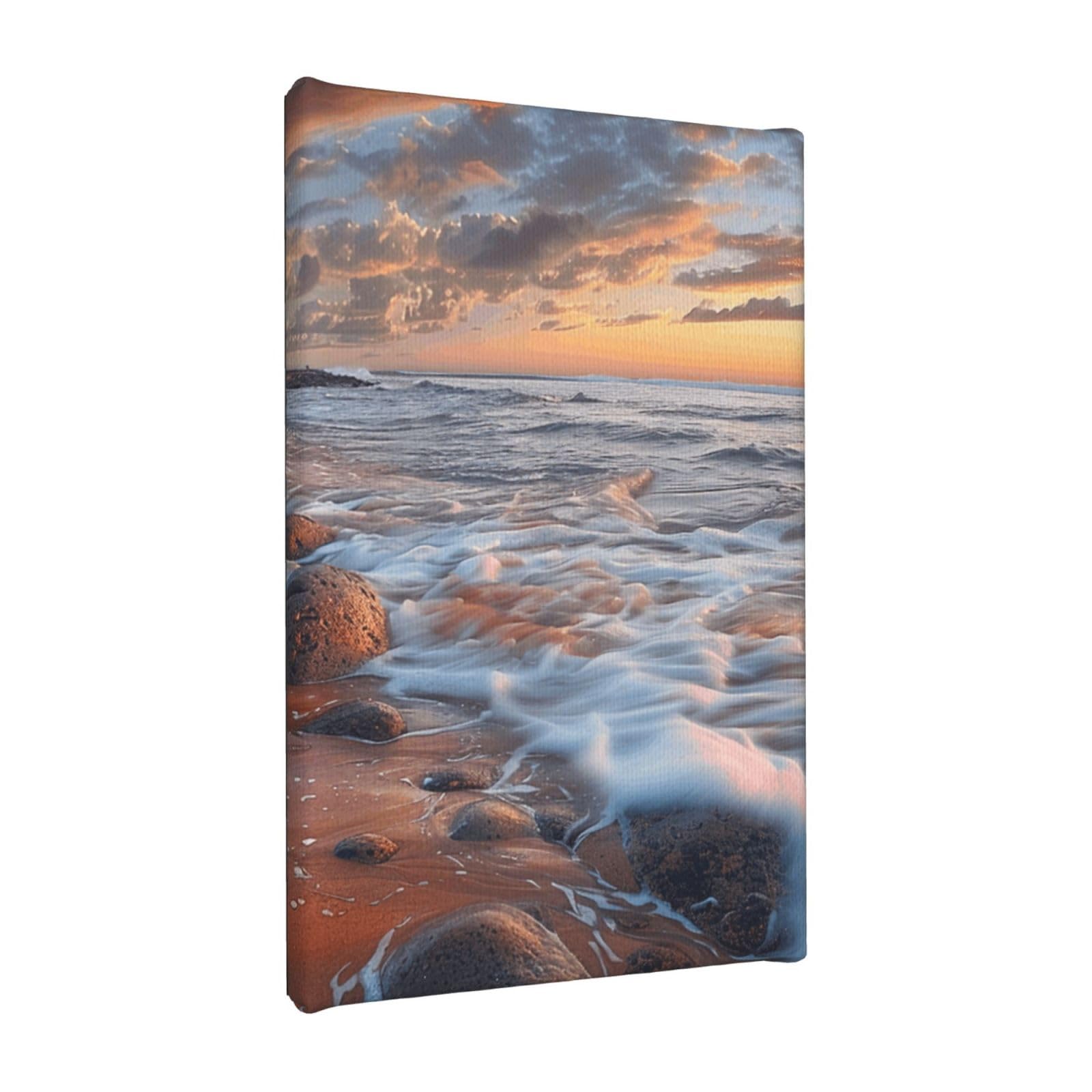 YKLJG Beach Maui Hawaii Sunset Sea Waves Clouds Printed Wall Art Canvas Painting 20x30 CM Wooden Framed Picture Painting Artwork Prints for Bedroom Kitchen Home Office Decor