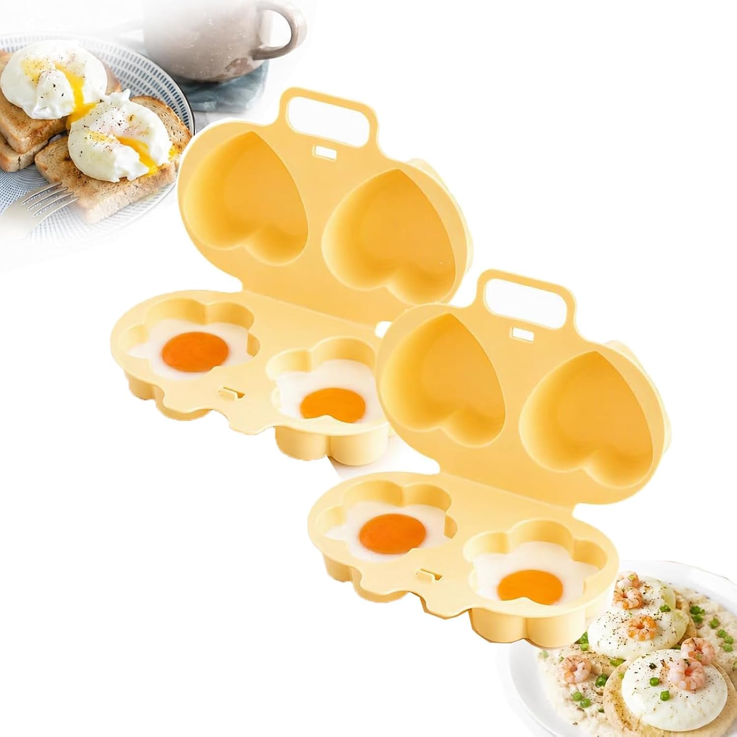 2PCS Microwave Egg Poacher With Lid & Handle, 2 Cavity Microwave Egg Poacher, Microwave Egg Boiler Poacher, Nonstick Poached Egg Maker, Quick-Heat Microwave Egg Cooker for Kitchen Cooking Tool，Yellow