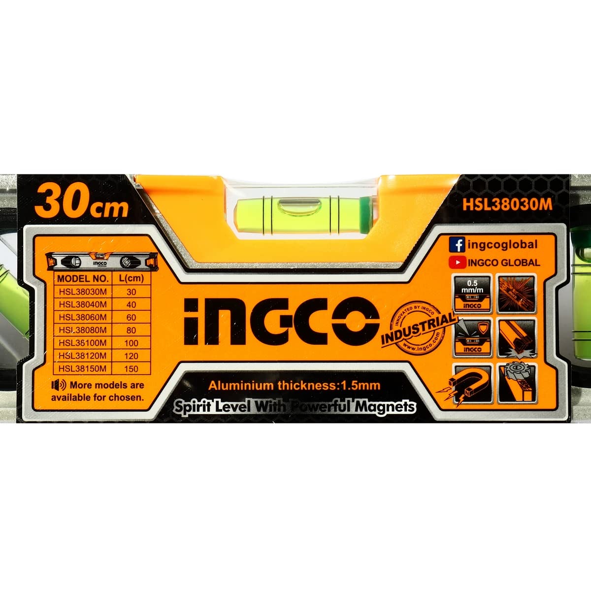 Livella Magnetica INGCO HSL38100M - 100 Cm Alluminio, 3 Bolle Di Precisione 0,5mm/m, Per Professionisti E Fai Da Te - Foto 3